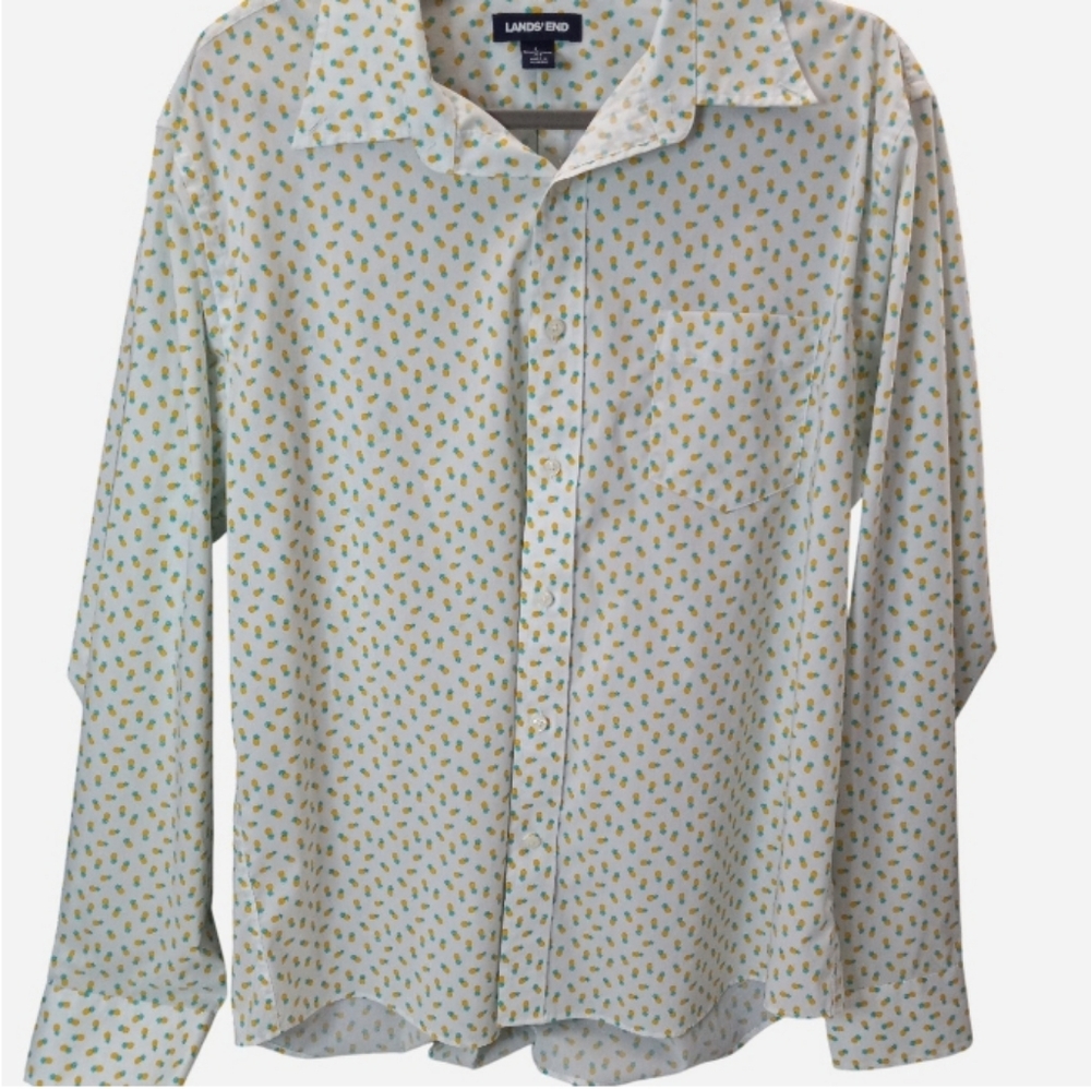 Lands End Pineapple Print Button Down Long Sleeve Shirt